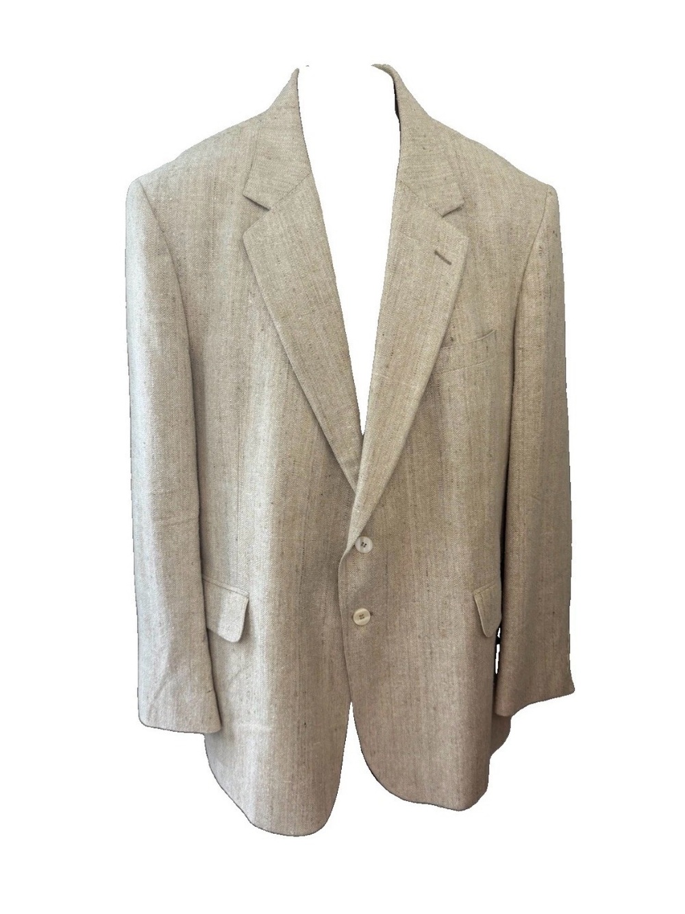 VTG Savile Row Men's Beige Linen Blend Two-Button Blazer Ivory Mens 46R